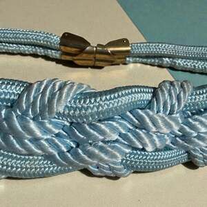 Vintage Light Blue Braided Cord Belt with Gold Tone Buckle S/M